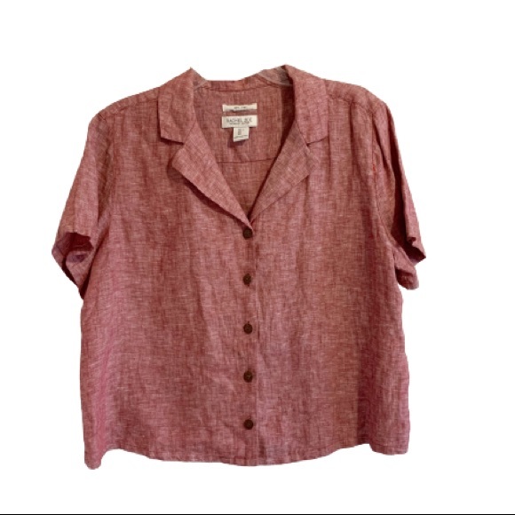 Rachel Zoe Shirt Twee Linen Boxy Short Sleeve Button Up Shirt - Picture 2 of 9